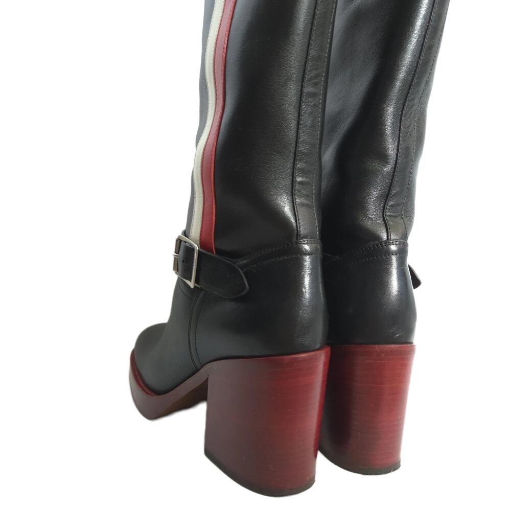 Christian Dior Black Leather Striped Knee-High Heeled Boots, EU 36 (US 6) - Picture 4 of 8